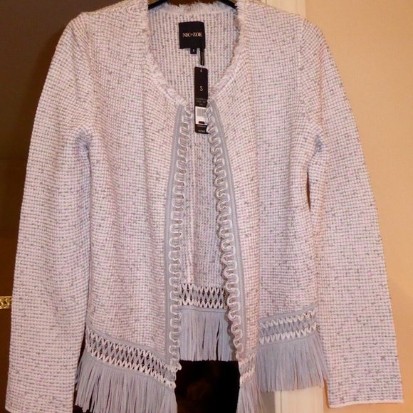 Nic & Zoe Fringe Short Women Open Front Dress Sweater Cardigan Jacket US Size S - Picture 1 of 16